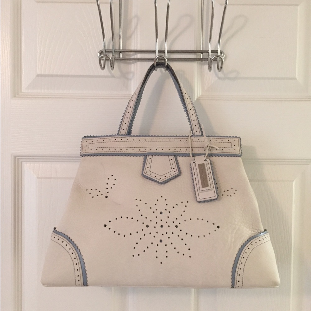 🛍 Antonio Melani White Laser Cut Leather Tote Bag
